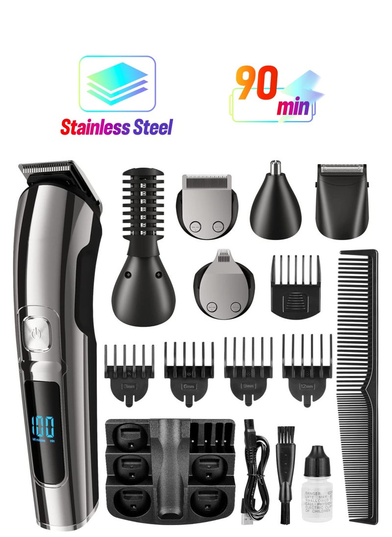 Beard Trimmer for Men Hair Clippers  Hair Trimmer IPX7 Waterproof Mustache Body Nose Ear Facial Shaver Electric Razor All in 1 Beard Kit Gifts for Men USB Rechargeable  LED Display