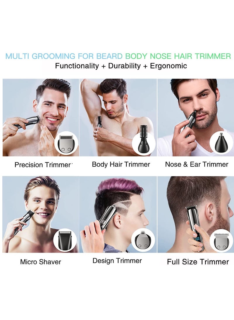 Beard Trimmer for Men Hair Clippers  Hair Trimmer IPX7 Waterproof Mustache Body Nose Ear Facial Shaver Electric Razor All in 1 Beard Kit Gifts for Men USB Rechargeable  LED Display