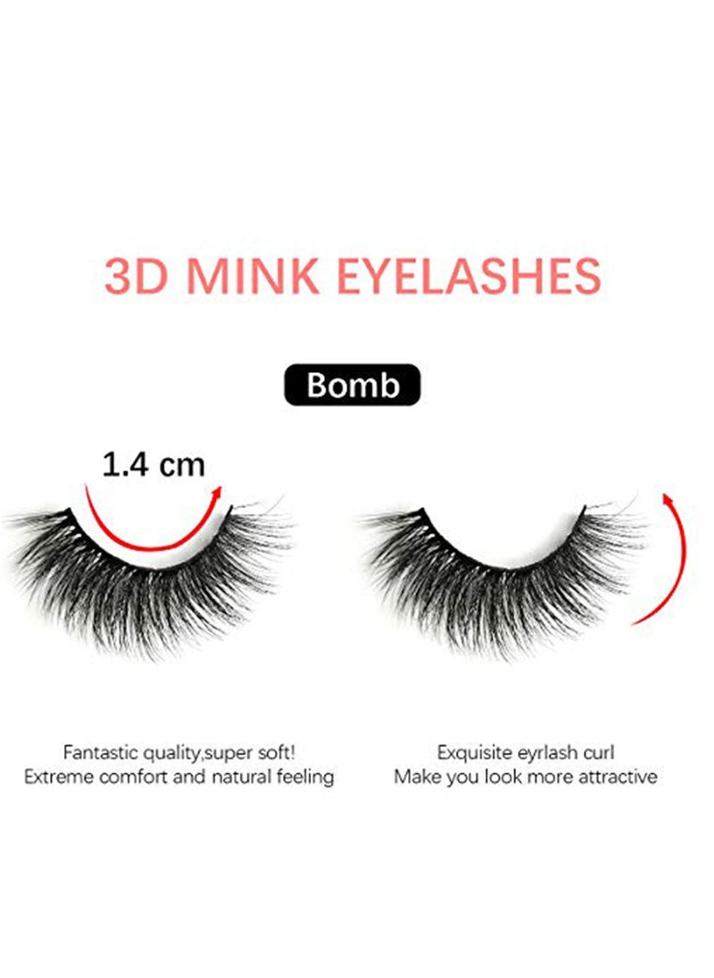 False Lashes, False Eyelashes Mink Lashes 5 Pairs Reusable 3D Mink Lashes Handmade Natural Thick Fake Eyelashes Contains Stainless Steel Eyelash Tweezers
