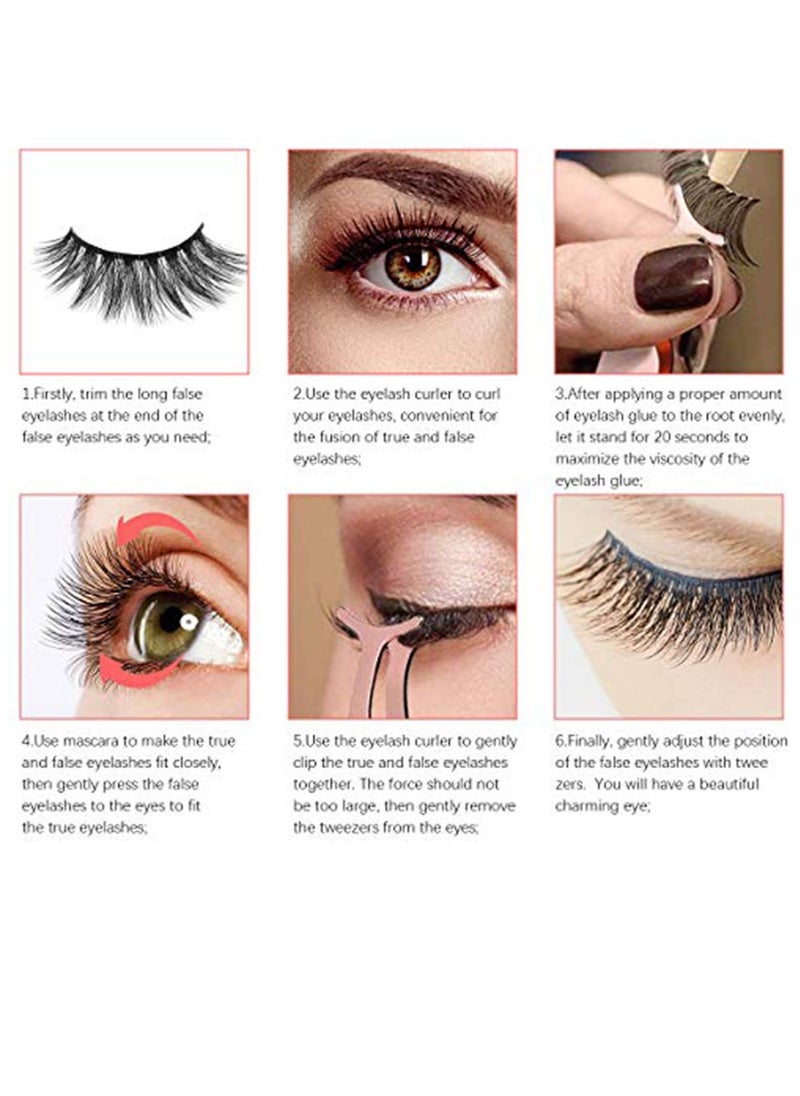 False Lashes, False Eyelashes Mink Lashes 5 Pairs Reusable 3D Mink Lashes Handmade Natural Thick Fake Eyelashes Contains Stainless Steel Eyelash Tweezers