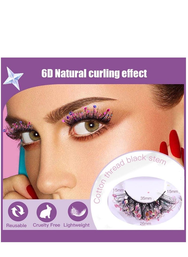 7 Pairs Night Luminous Glitter False Eyelashes Wispy Faux Mink Lashes Colored Eyelashes Dramatic Lashes for Party Stage Cosplay