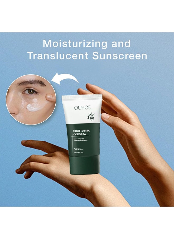 Houttuynia Cordata Moisturizing And Translucent Sunscreen,Silky Moisture Sunscreen, Korean SPF 50+ PA++++ Clear Filter Sun Essence, Moisture Daily Sunscreen, No White Cast&Sticky, Hydrating, Moisturizing 50G