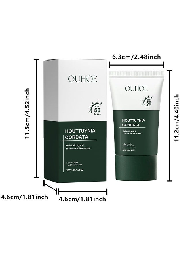 Houttuynia Cordata Moisturizing And Translucent Sunscreen,Silky Moisture Sunscreen, Korean SPF 50+ PA++++ Clear Filter Sun Essence, Moisture Daily Sunscreen, No White Cast&Sticky, Hydrating, Moisturizing 50G