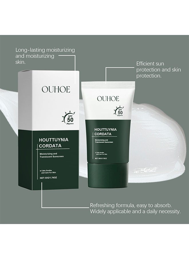 Houttuynia Cordata Moisturizing And Translucent Sunscreen,Silky Moisture Sunscreen, Korean SPF 50+ PA++++ Clear Filter Sun Essence, Moisture Daily Sunscreen, No White Cast&Sticky, Hydrating, Moisturizing 50G