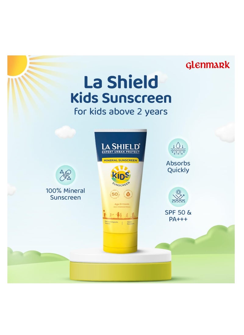 La Shield Kids Sunscreen Gel SPF 50 PA+++|100% Mineral Sunscreen|For kids above 2 years age|Enriched with Vitamin E & Hyaluronic Acid|Suitable for Sensitive skin|4 hour water resistant|Fragrance free