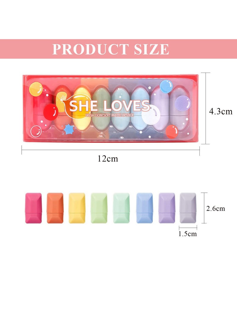 Mini Candy Matte Lipstick Set, 8 Colors Matte Lipstick, Waterproof Long Lasting, Velvet Lipstick, Lipstick Makeup Gift Set, Nonstick Cup, Travel Friendly