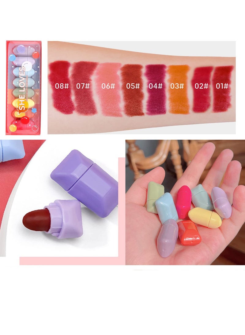 Mini Candy Matte Lipstick Set, 8 Colors Matte Lipstick, Waterproof Long Lasting, Velvet Lipstick, Lipstick Makeup Gift Set, Nonstick Cup, Travel Friendly