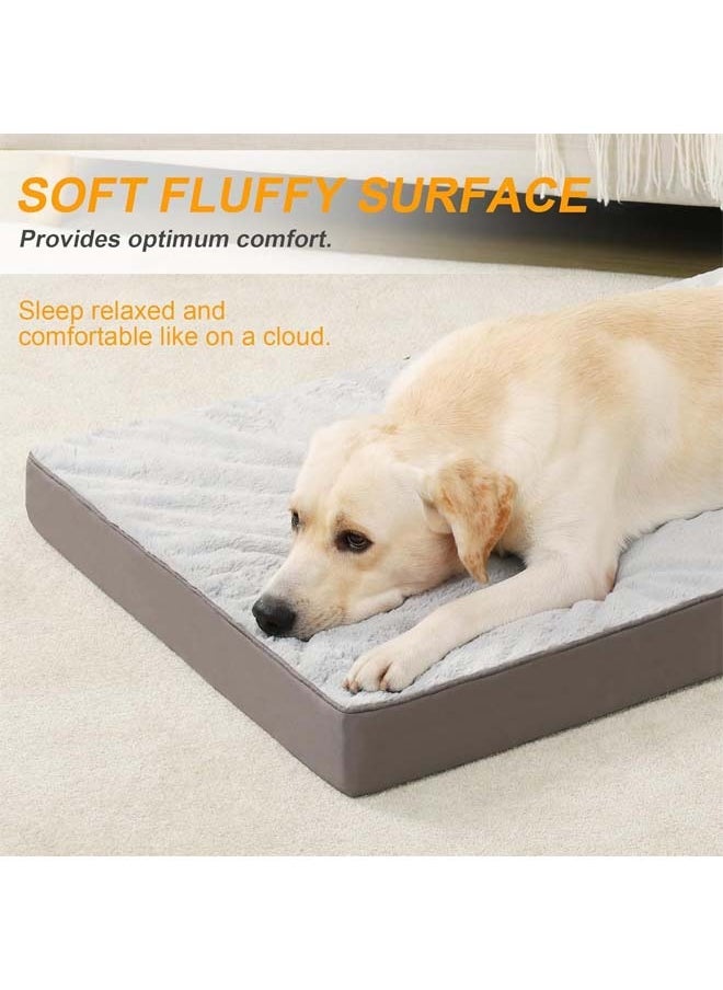 Dog Bed for Large Dogs - Big Orthopedic Crate Bed Plush Dog Bed with Egg Crate Foam Pet Bed Mat, Removable Washable Cover, Suitable for Dogs Up to (White, M:76 * 51 * 7.5CM)