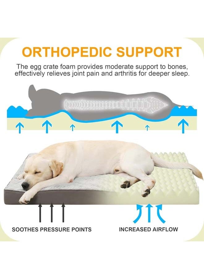 Dog Bed for Large Dogs - Big Orthopedic Crate Bed Plush Dog Bed with Egg Crate Foam Pet Bed Mat, Removable Washable Cover, Suitable for Dogs Up to (White, M:76 * 51 * 7.5CM)