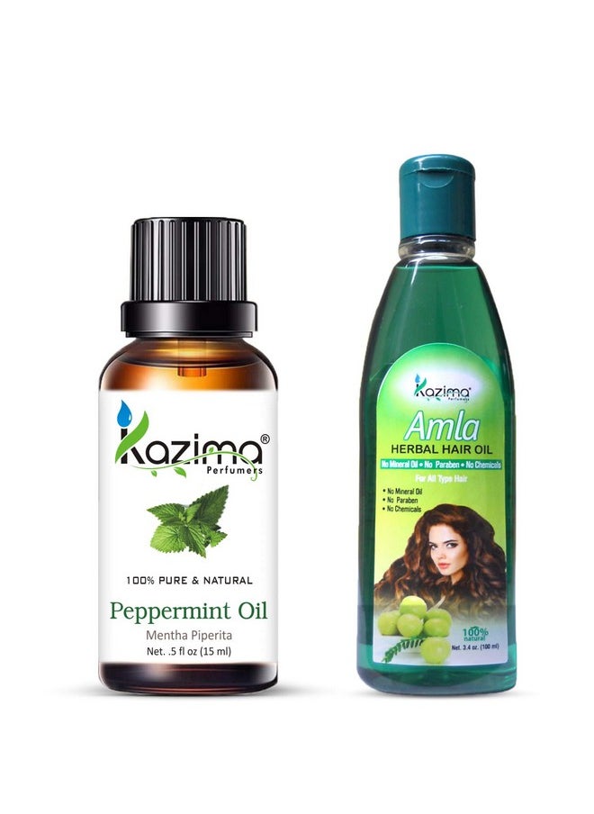 Combo Of Peppermint Essential Oil 15 Ml And Jasmine Herbal Hair Oil 100 Ml For Hair, Skin And Body