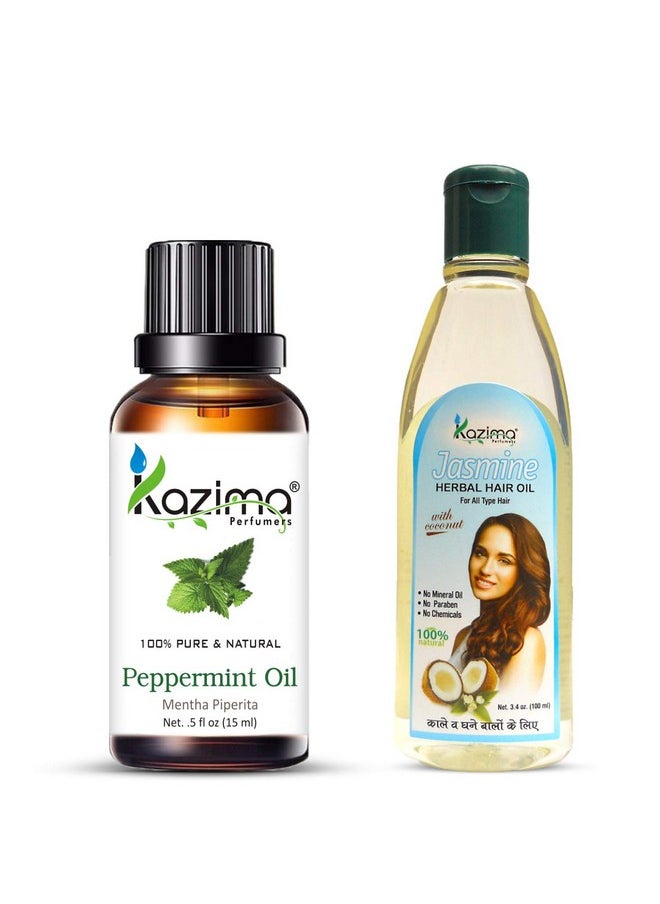 Combo Of Peppermint Oil 15 Ml & Jasmine Herbal Hair Oil 100 Ml For Hair And Skin (Combo Of 2)