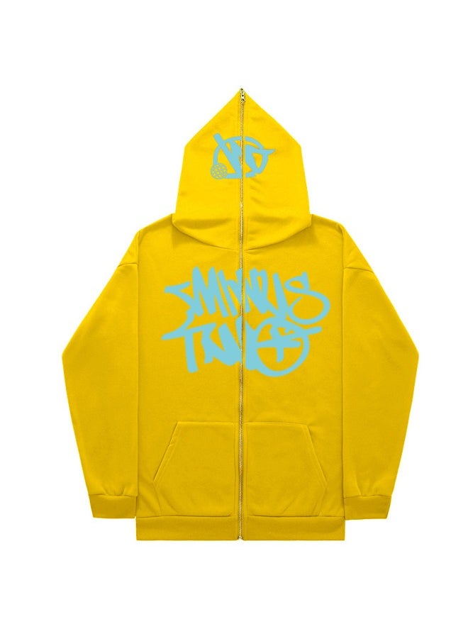 Printed Hooded Cardigan Zippered Hoodie Casual Jacket