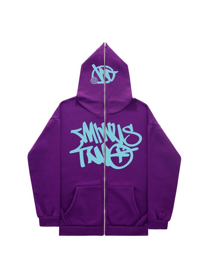 Printed Hooded Cardigan Zippered Hoodie Casual Jacket