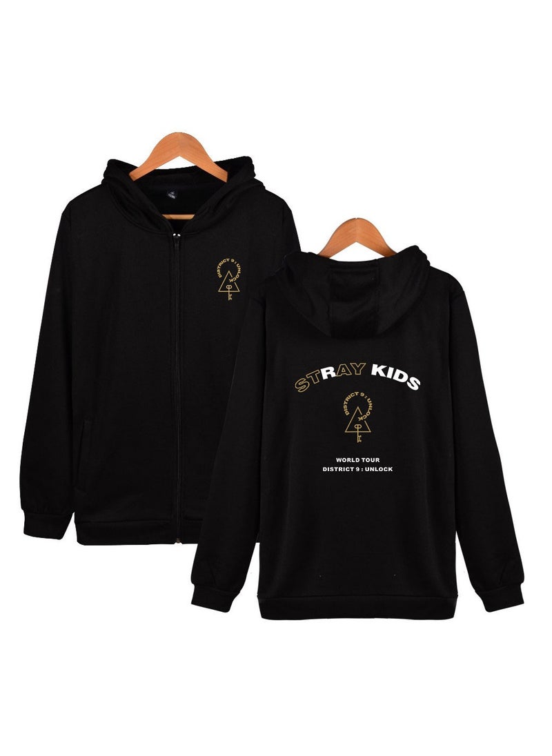 Stray Kids Long Sleeve Thin Hoodie Casual Zipper Hoodie Black
