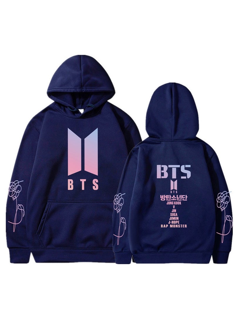 BTS Love Yourself Printing Hooded Sweatshirt Navy blue