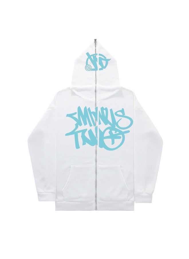 Printed Hooded Cardigan Zippered Hoodie Casual Jacket