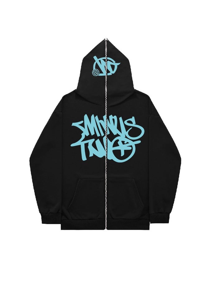 Printed Hooded Cardigan Zippered Hoodie Casual Jacket