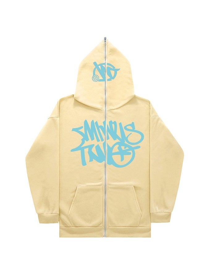 Printed Hooded Cardigan Zippered Hoodie Casual Jacket