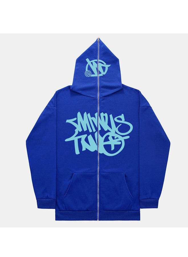 Printed Hooded Cardigan Zippered Hoodie Casual Jacket