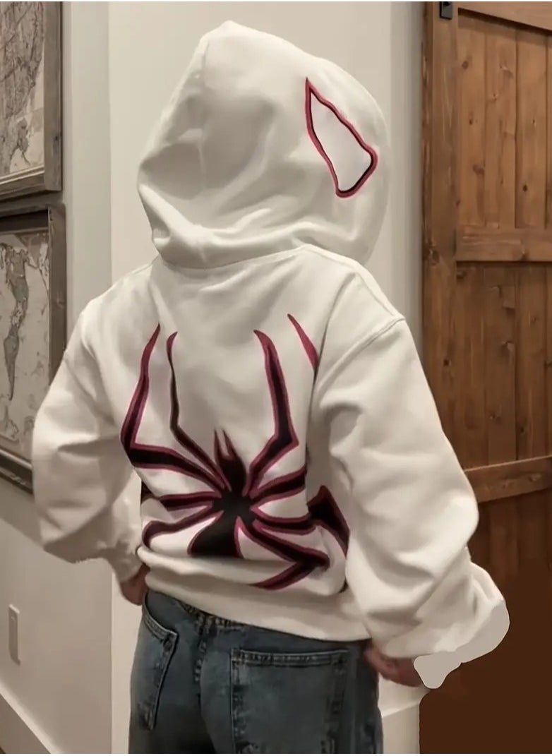 Graphic Print Zip Up Hoodie, Casual Long Sleeve Hoodie Outerwear, Women's Clothing