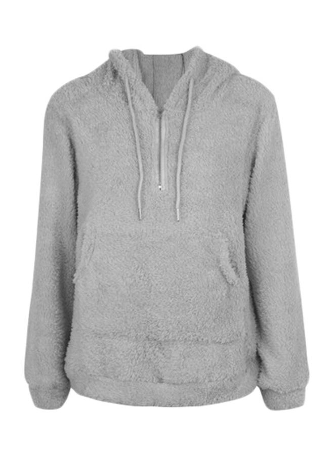 Fluffy Zipper Hoodie Grey