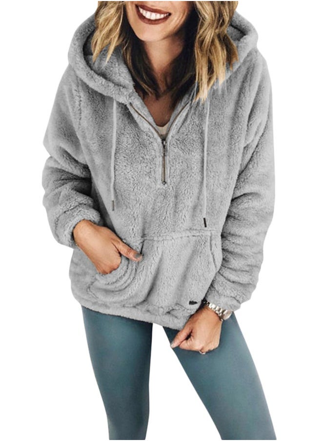 Fluffy Zipper Hoodie Grey