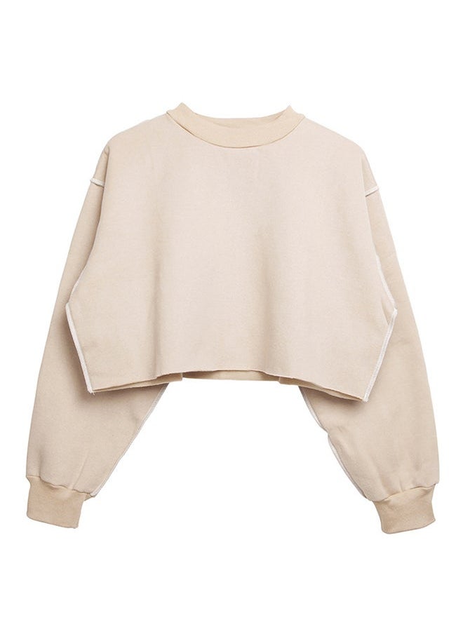 Crew Neck Long Sleeves Cropped Sweatshirt Off White