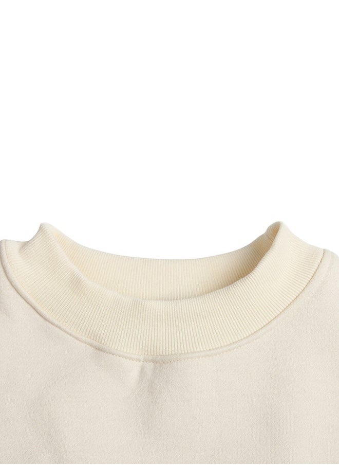 Crew Neck Long Sleeves Cropped Sweatshirt Off White