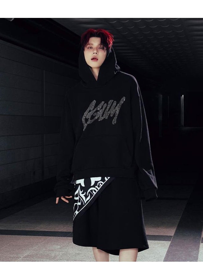 KPOP TXT Yeonjun GGUM Long Sleeve Plush Printed Hoodie Black