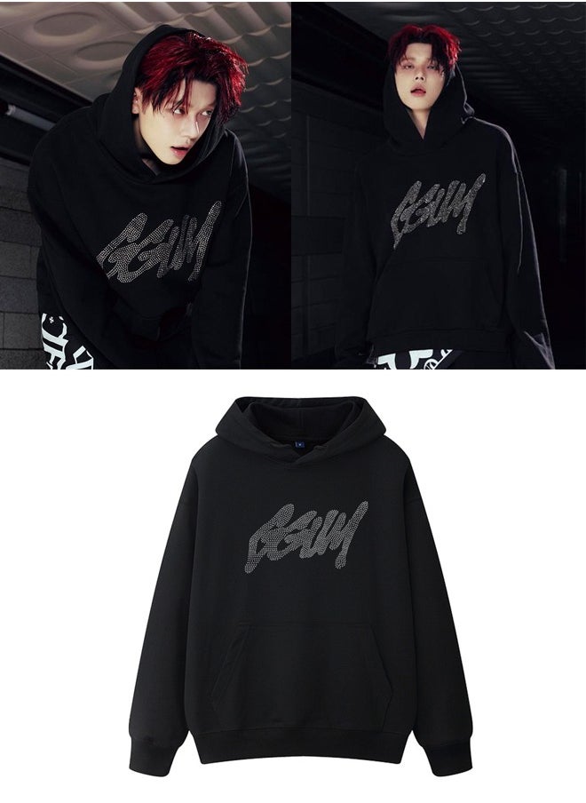 KPOP TXT Yeonjun GGUM Long Sleeve Plush Printed Hoodie Black