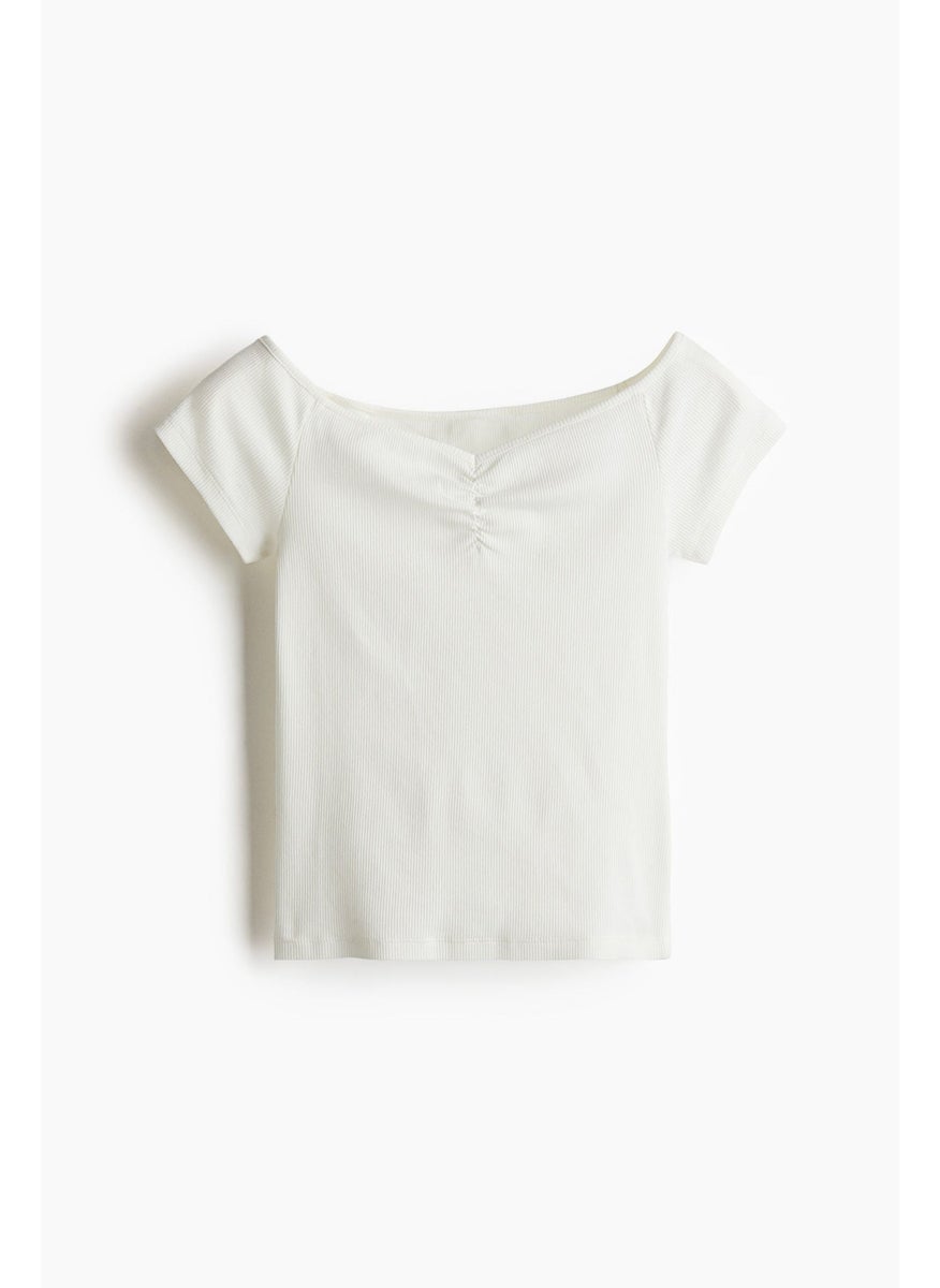 Ribbed Boat-Neck Top