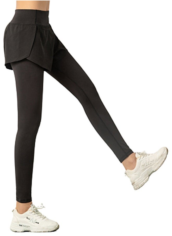 Solid Layered Sports Leggings Black