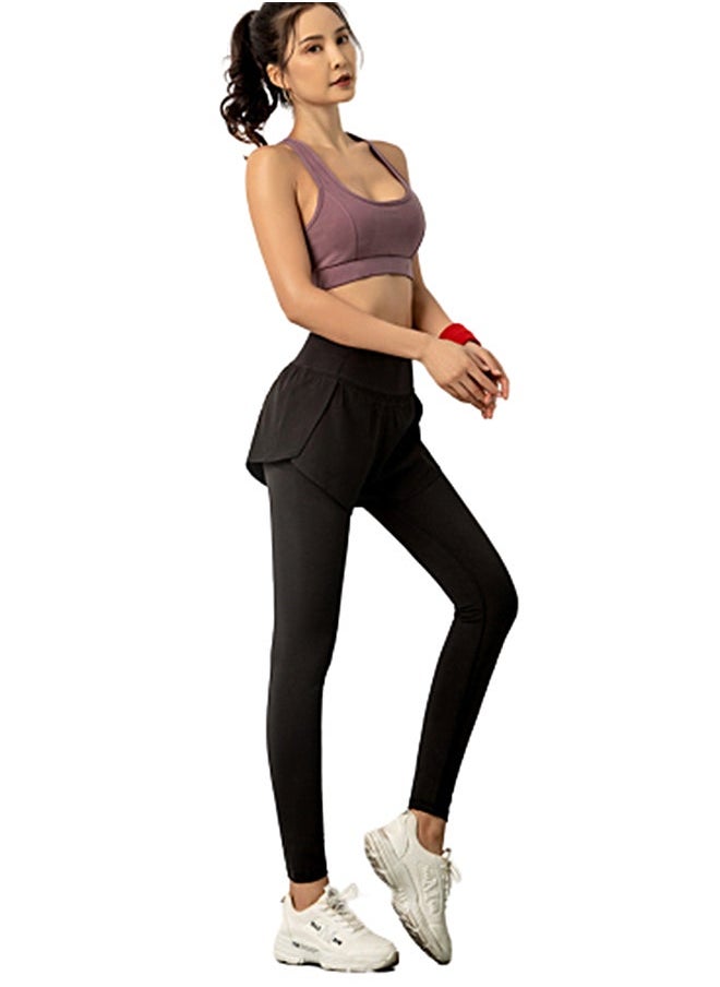 Solid Layered Sports Leggings Black