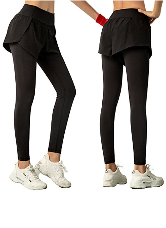 Solid Layered Sports Leggings Black