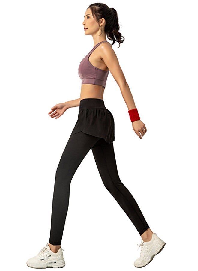 Solid Layered Sports Leggings Black