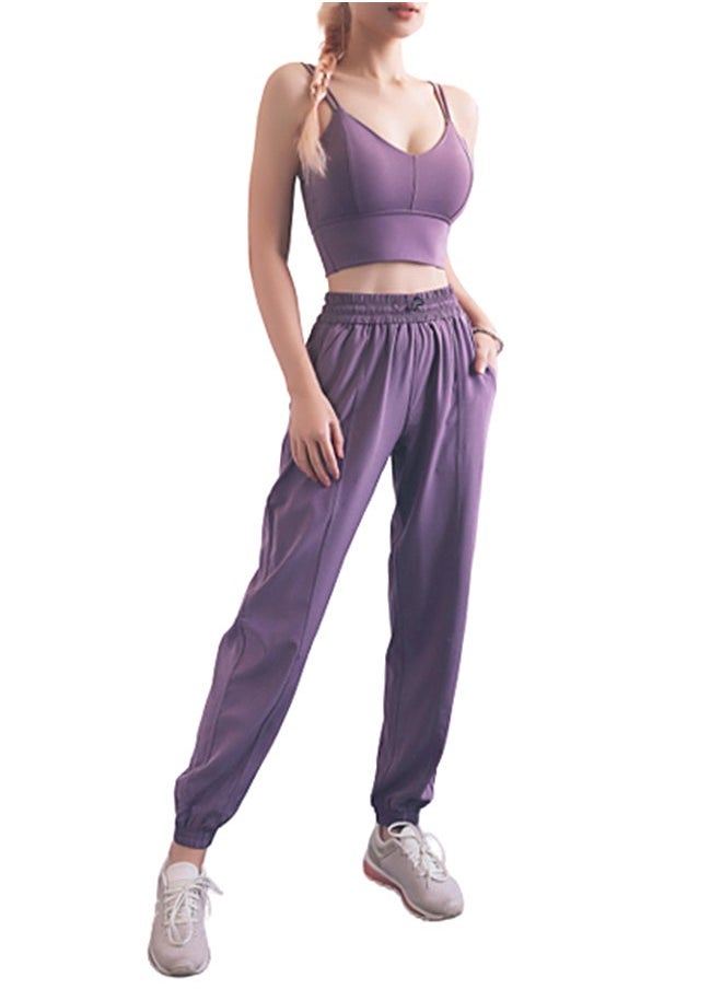 Solid Ribbed Joggers Purple