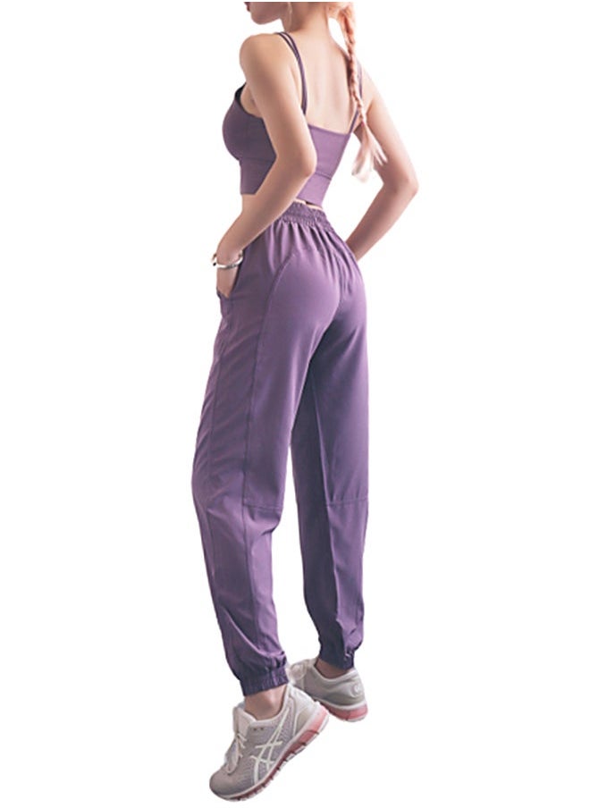 Solid Ribbed Joggers Purple
