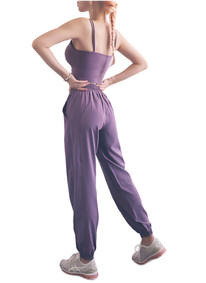 Solid Ribbed Joggers Purple