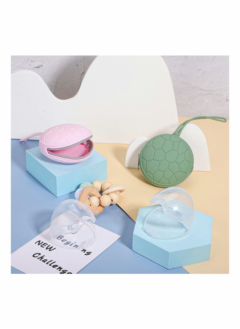 4 Piece Silicone Pacifier Holder Set with Storage Box Easy to Clean for Babies Light Pink and Green