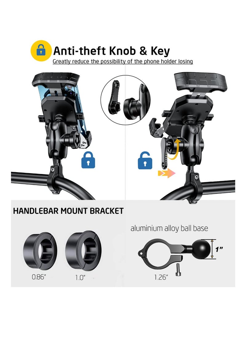 Anti-Theft Motorcycle Phone Holder - Dual Socket Aluminum Ball Mount for 4.0-7.0