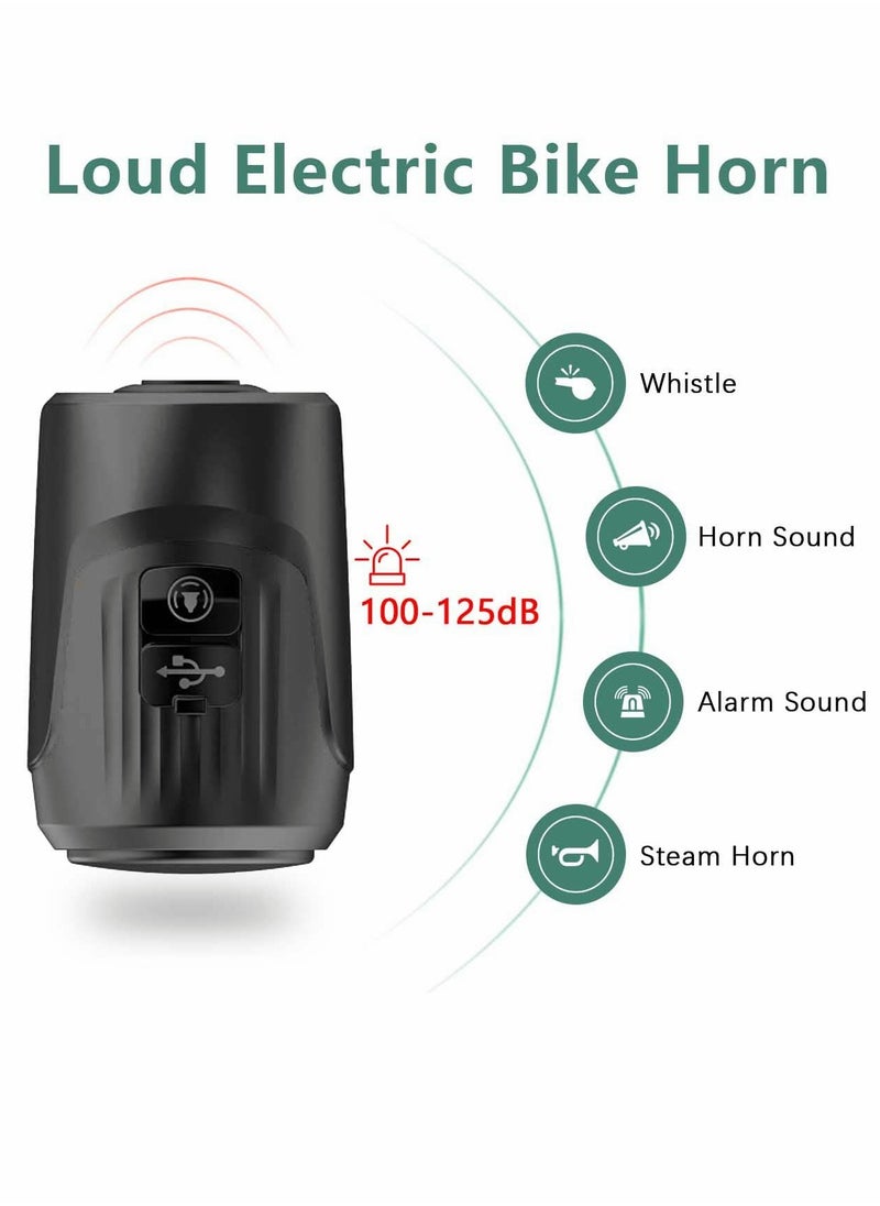 Electric Loud Bike Bell with Anti Theft Alarm, Horn 125dB 4 Sound Modes for Adults, Rechargeable Bicycle Waterproof Cycling （Black）