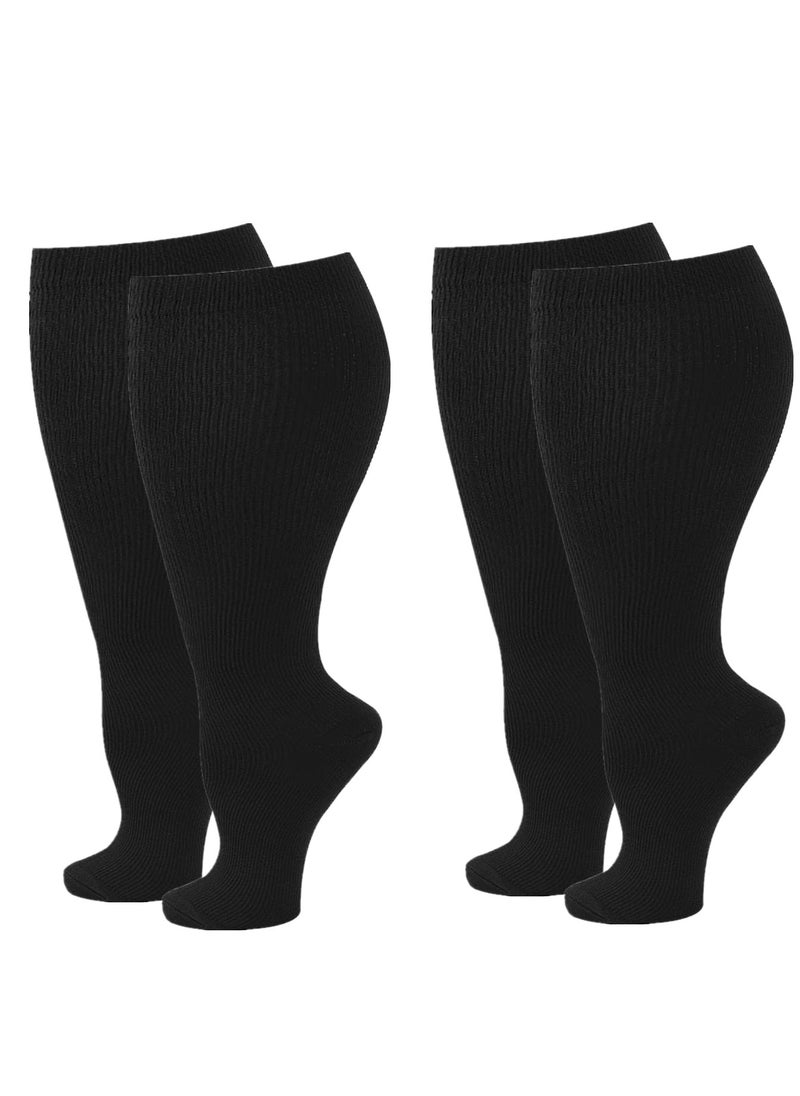 Wide Calf Compression Socks for Women Men, 2 Pairs Plus Size Extra Large Size Support Socks Stockings Reduces Swelling & Pain for Nurses Running Pregnant Travel Flight 20-25 mmHg
