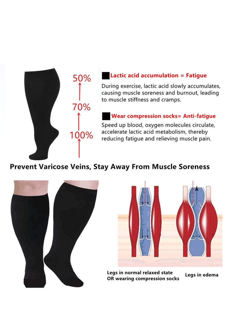 Wide Calf Compression Socks for Women Men, 2 Pairs Plus Size Extra Large Size Support Socks Stockings Reduces Swelling & Pain for Nurses Running Pregnant Travel Flight 20-25 mmHg
