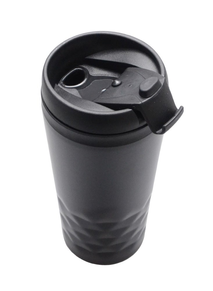 Travel Mug 310ml, Stainless Steel Exterior, Black Diamond Patterned Design, BPA Free Plastic Interior, Watertight, Spill-proof Mug