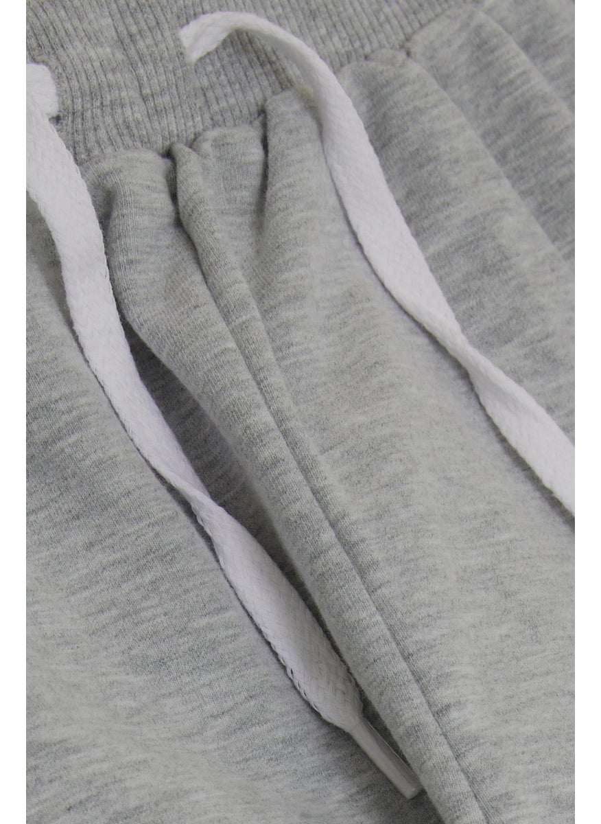 Girls' Sweatpants with Bunny Embroidery, Age 1-4, Light Gray Melange