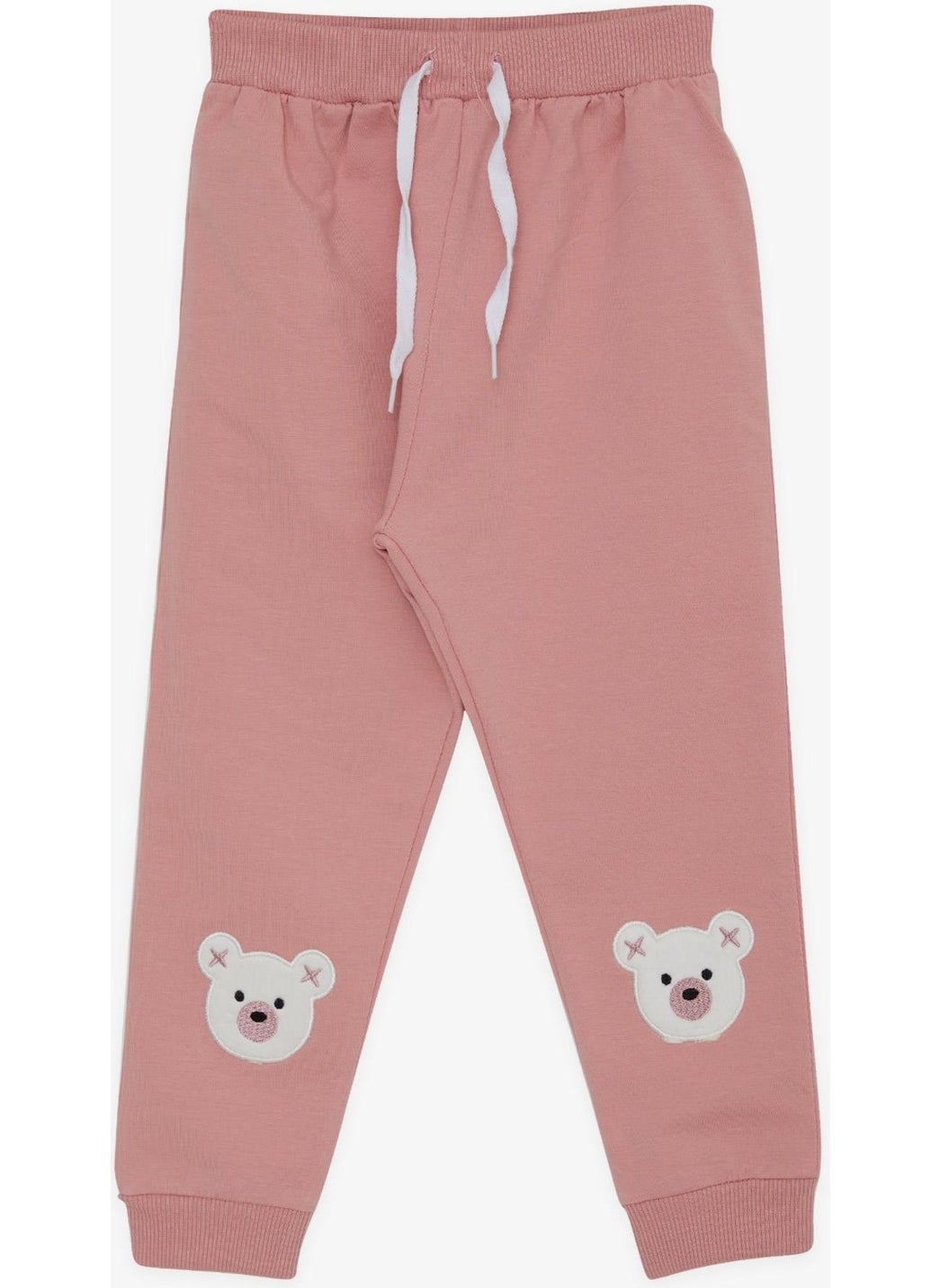 Girls' Sweatpants with Cute Teddy Bear Embroidery, Age 1-4, Dried Rose