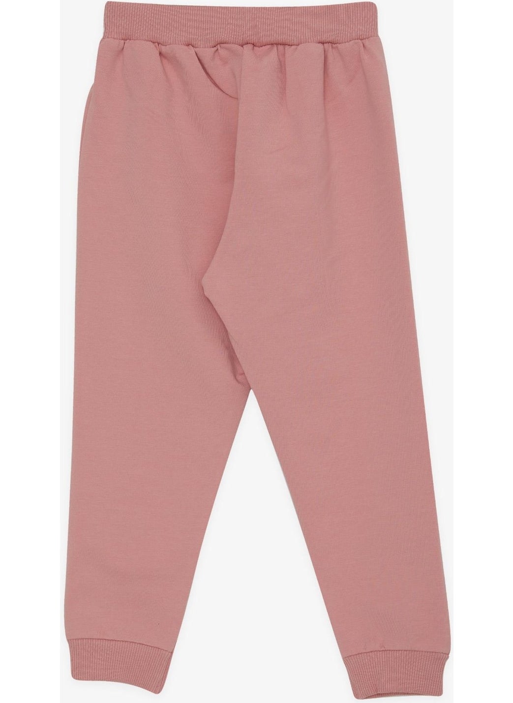 Girls' Sweatpants with Cute Teddy Bear Embroidery, Age 1-4, Dried Rose
