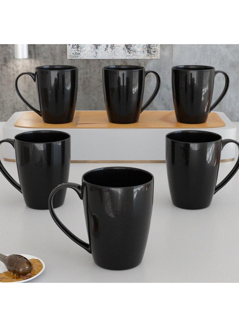 The Earth Store Black Shine Coffee Mug Set of 6 Ceramic Tea Mugs Microwave Safe Coffee MugsCeramic Tea Cups 280 ml Each