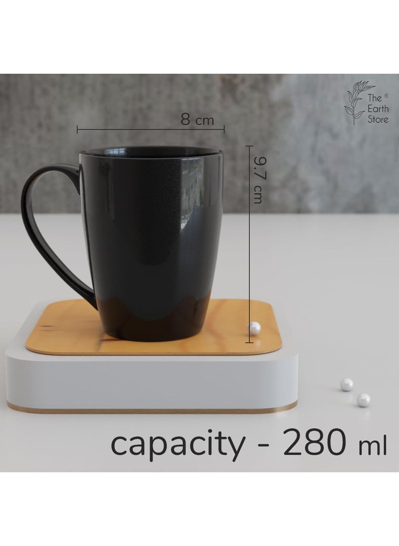 The Earth Store Black Shine Coffee Mug Set of 6 Ceramic Tea Mugs Microwave Safe Coffee MugsCeramic Tea Cups 280 ml Each