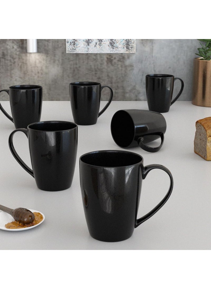 The Earth Store Black Shine Coffee Mug Set of 6 Ceramic Tea Mugs Microwave Safe Coffee MugsCeramic Tea Cups 280 ml Each